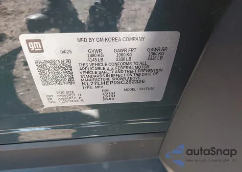 2025 Chevrolet Trax Fwd Lt from USA, damaged, VIN KL77LHEP0SC282326